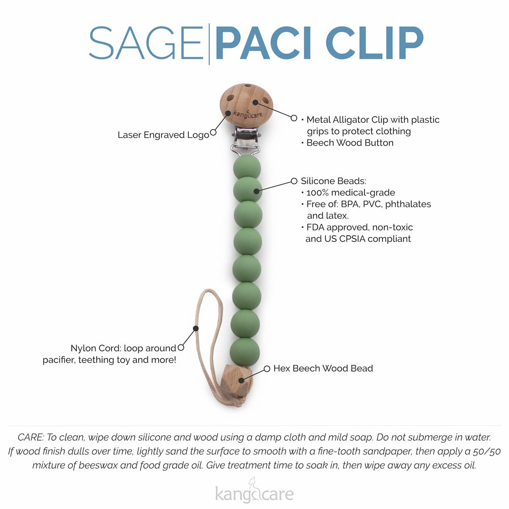 Kanga Care Silicone & Wood Paci Clip - Sage