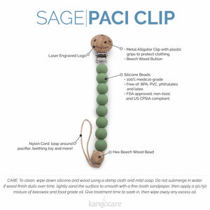 Kanga Care Silicone & Wood Paci Clip - Sage