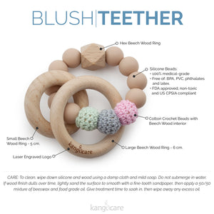 Kanga Care Silicone & Wood Teething Ring - Crocheted - Blush