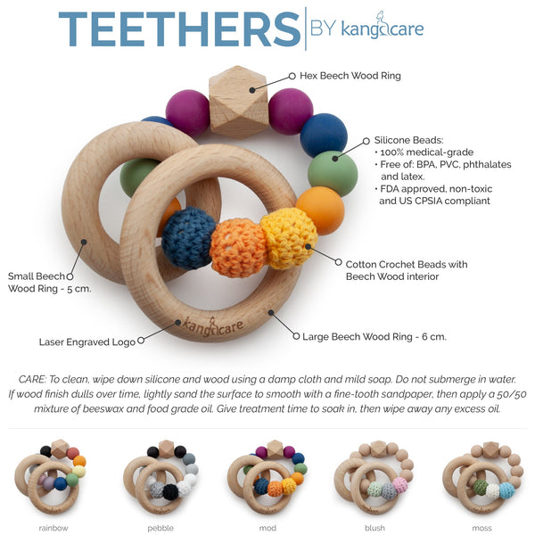 Kanga Care Silicone & Wood Teething Ring - Crocheted - Moss