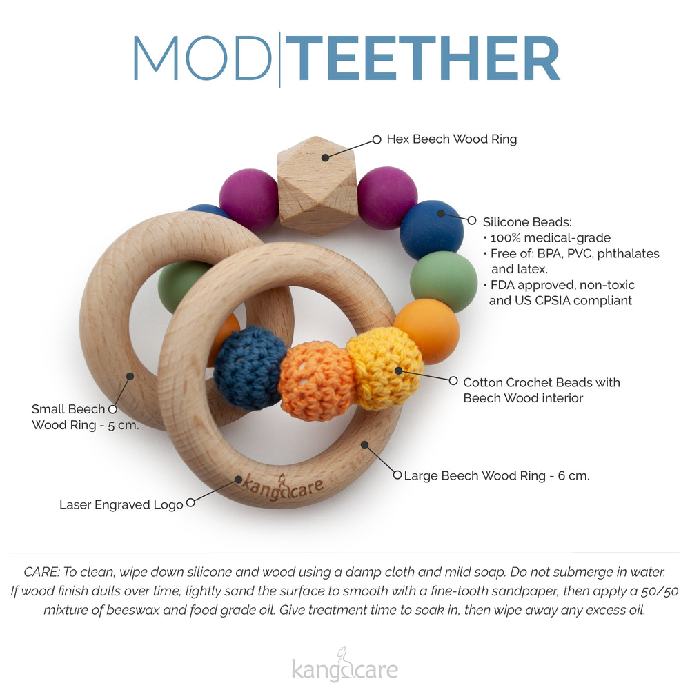 Kanga Care Silicone & Wood Teething Ring - Crocheted - Mod - MOOGCO Baby
