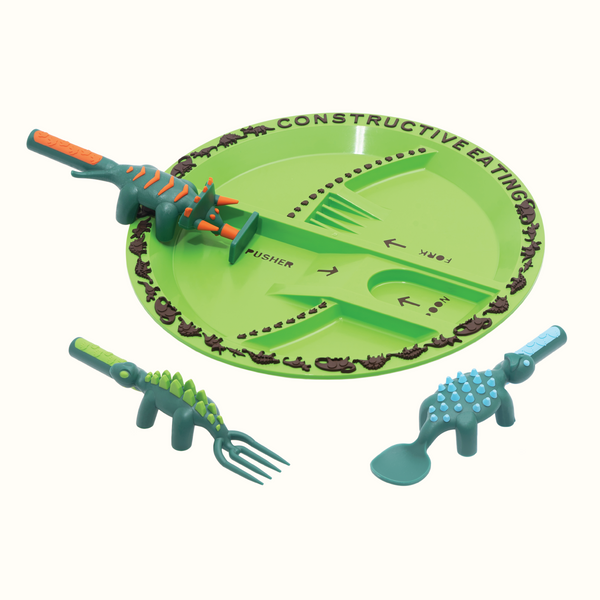 Baby utensil and plate combo for easy feeding, designed for little hands and perfect for mealtime fun. Angle 8 view.