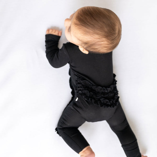 Allie Black Bamboo Ruffle Convertible Footie (2T-4T)