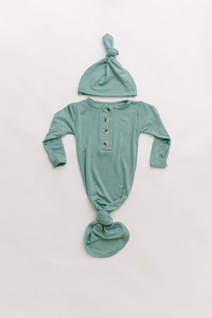 Knotted Baby Gown & Hat Set - Mint (Newborn-3 months)