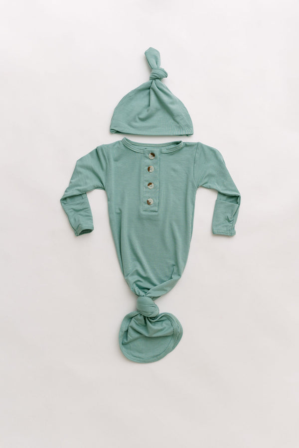 Knotted Baby Gown & Hat Set - Mint (Newborn-3 months)