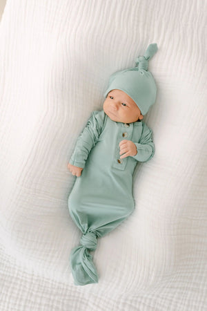 Knotted Baby Gown & Hat Set - Mint (Newborn-3 months) - MOOGCO Baby