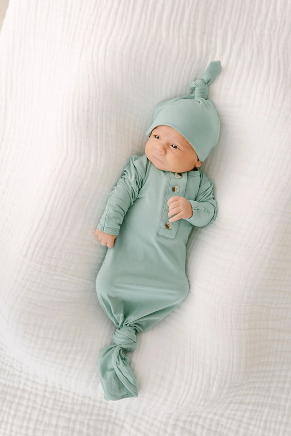 Knotted Baby Gown & Hat Set - Mint (Newborn-3 months) - MOOGCO Baby