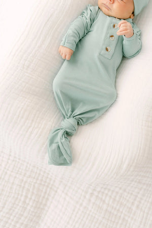 Knotted Baby Gown & Hat Set - Mint (Newborn-3 months) - MOOGCO Baby