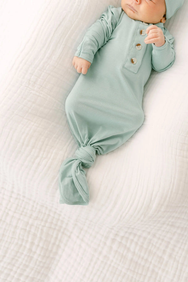 Knotted Baby Gown & Hat Set - Mint (Newborn-3 months) - MOOGCO Baby