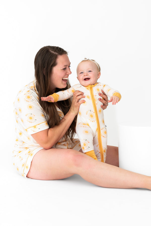 You Are My Sunshine Zipper Lounger for babies in cozy loungewear, shown from angle 5. Perfect for comfort and style.