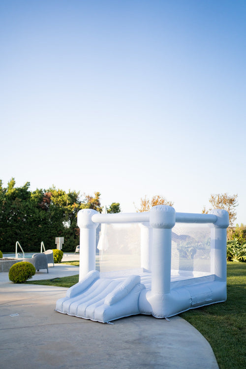Mini Leo Muted Blue Bounce House for outdoor playsets, perfect for toddlers and kids to enjoy active fun.