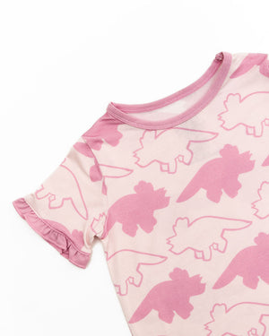 Dinosaur Pink Short Sleeve Bamboo Sleep Set