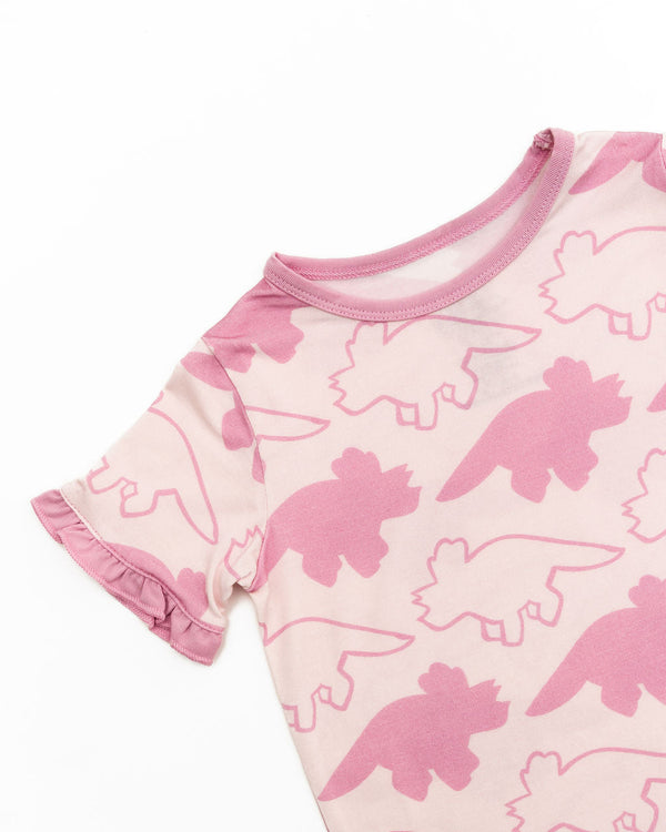 Dinosaur Pink Short Sleeve Bamboo Sleep Set
