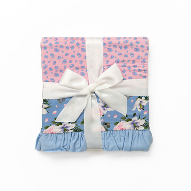 Lillian Floral Bamboo Ruffle Stroller Blanket