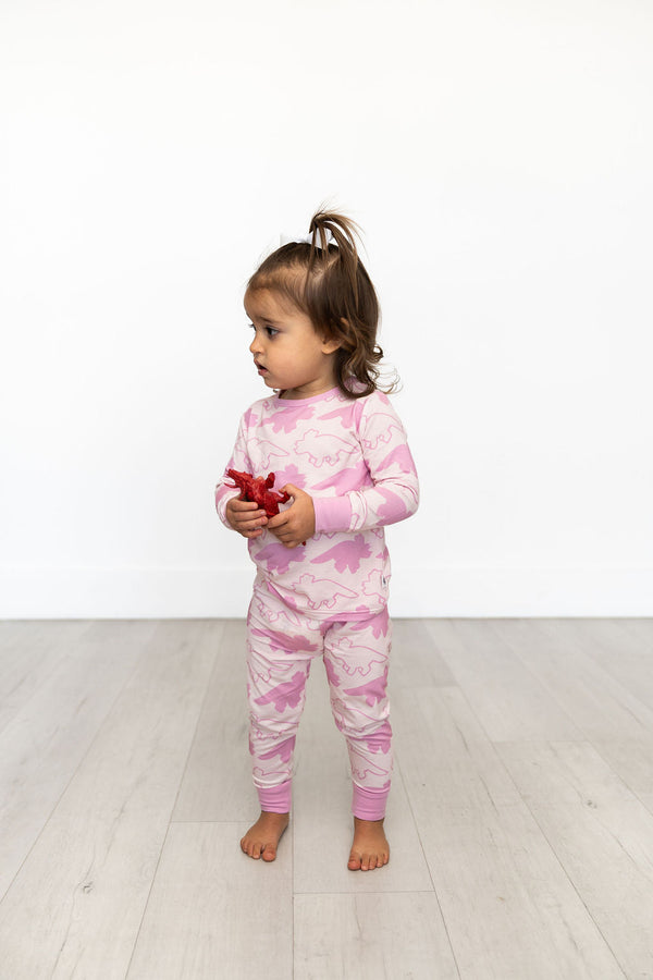 Dinosaur Pink Long Sleeve Bamboo Sleep Set