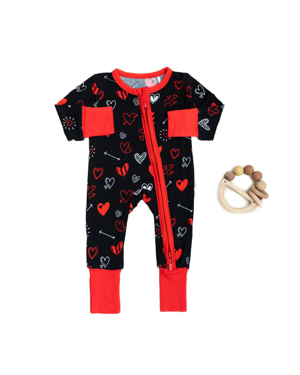 Heart Doodles Red Bamboo Convertible Footie (2T-4T)