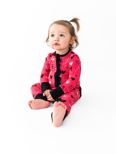 Heart Doodles Pink Bamboo Ruffle Convertible Footie (2T-4T)