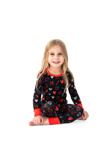 Heart Doodles Red Bamboo 2-Piece Long Sleeve Set