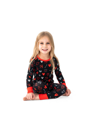 Heart Doodles Red Bamboo 2-Piece Long Sleeve Set