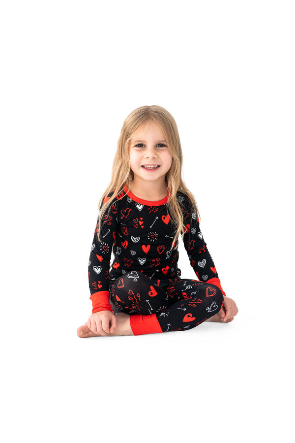 Heart Doodles Red Bamboo 2-Piece Long Sleeve Set