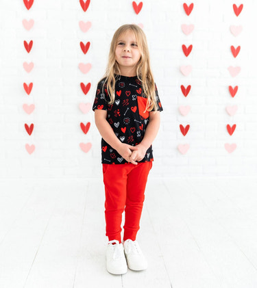 Heart Doodles Red Bamboo Pocket Tee + Jogger Set