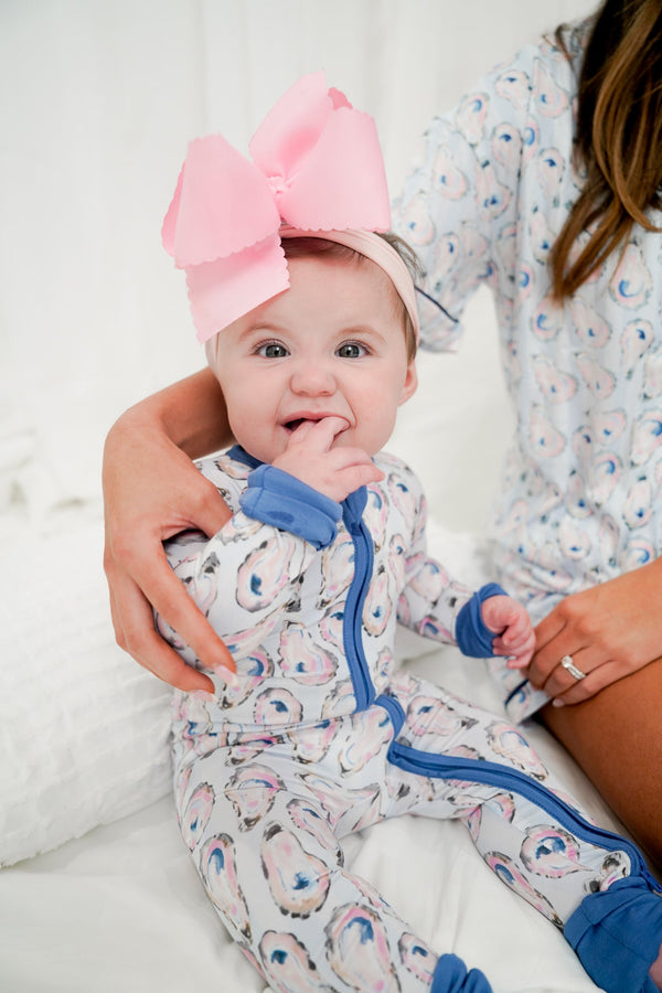 Blue Oysters Bamboo Sleeper for babies - soft, breathable pajamas in a soothing blue color.