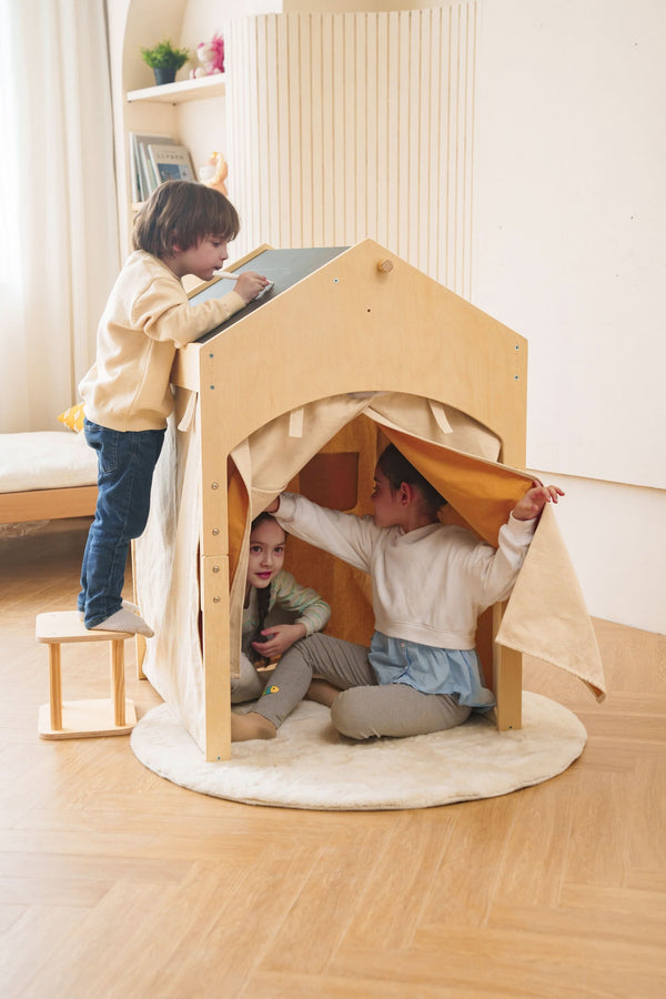 Ash Tent & Desk Set for kids, featuring a stylish design and playful angle view, perfect for imaginative play.
