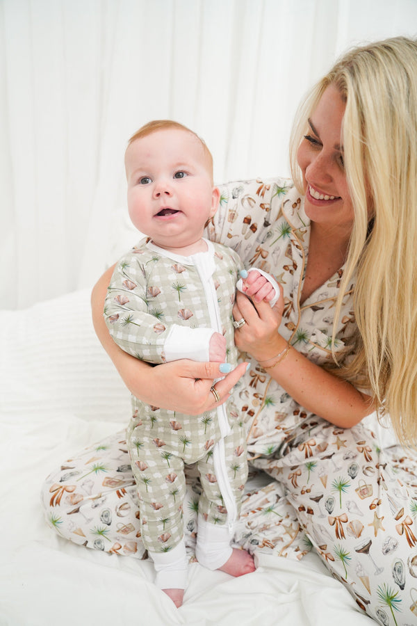 Sage Sands Bamboo Sleeper for babies - soft, breathable pajamas in a stylish design.