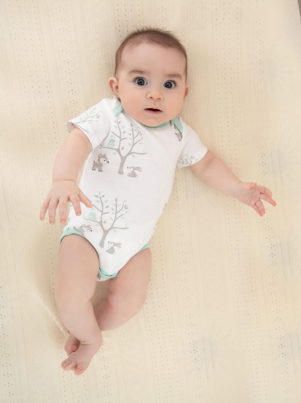 Organic Cotton Joy Bodysuit in Woodland print - Short Sleeve Onesie for babies, soft and eco-friendly.