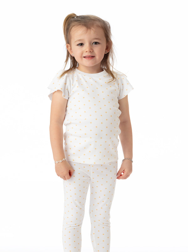 Organic Cotton Ashley Ruffled Tee in Star print for babies, featuring soft fabric and stylish design.