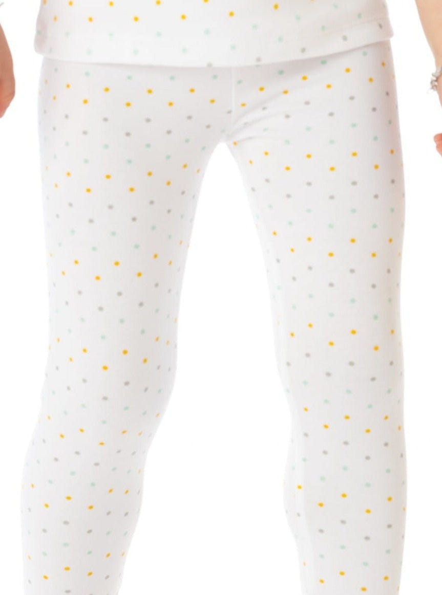 Organic cotton polka dot leggings for babies, soft and stylish for comfortable wear.