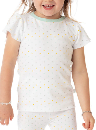 Organic Cotton Ashley Ruffled Tee in Polka Dot design for babies, soft and stylish t-shirt for comfortable wear.