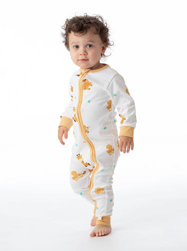 Organic cotton romper featuring animal prints for babies, perfect for comfort and style in the Animal Kingdom collection.