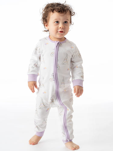 Organic cotton romper for babies by Moy In Paris, featuring soft, breathable fabric and stylish design.