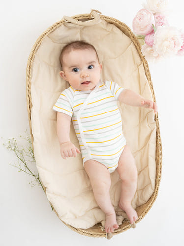 Organic Cotton Pride Kimono Onesie in stripes - soft, short sleeve baby outfit for comfort and style.