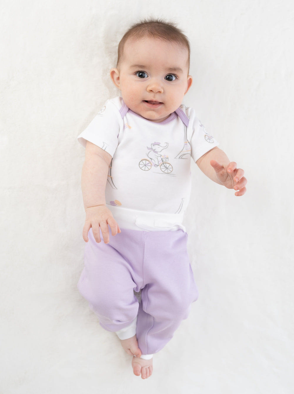 Organic Cotton Joy Bodysuit in Paris design - Short Sleeve Onesie for babies, soft and eco-friendly.