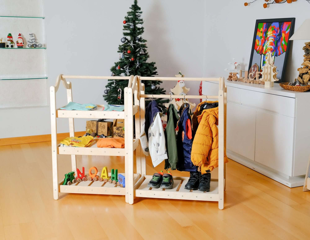 Montessori Wooden Wardrobe Set: Ideal Child Clothing Organizer - MOOGCO Baby