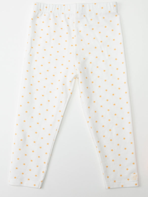 Organic cotton baby leggings with star print, shown from angle 2, perfect for comfort and style.