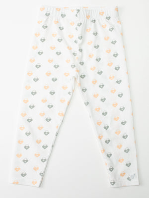 Organic cotton leggings in Love Lock design, shown from angle 2, perfect for babies' comfort and style.