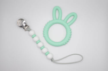 Mint Bunny Teether Set for babies - soft, safe, and perfect for soothing gums.