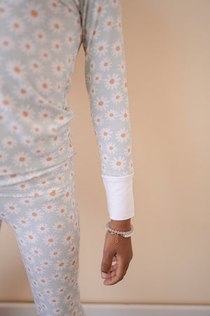 Blue Daisy Floral Bamboo Kids Pajama Set