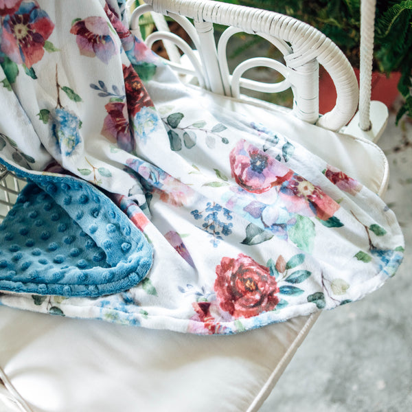 Premium Baby & Toddler Minky Blanket - Blue Floral