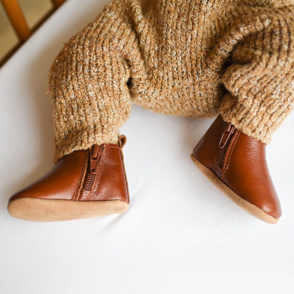 Cognac Chelsea Boot with soft sole for babies - stylish and comfortable footwear for little ones.