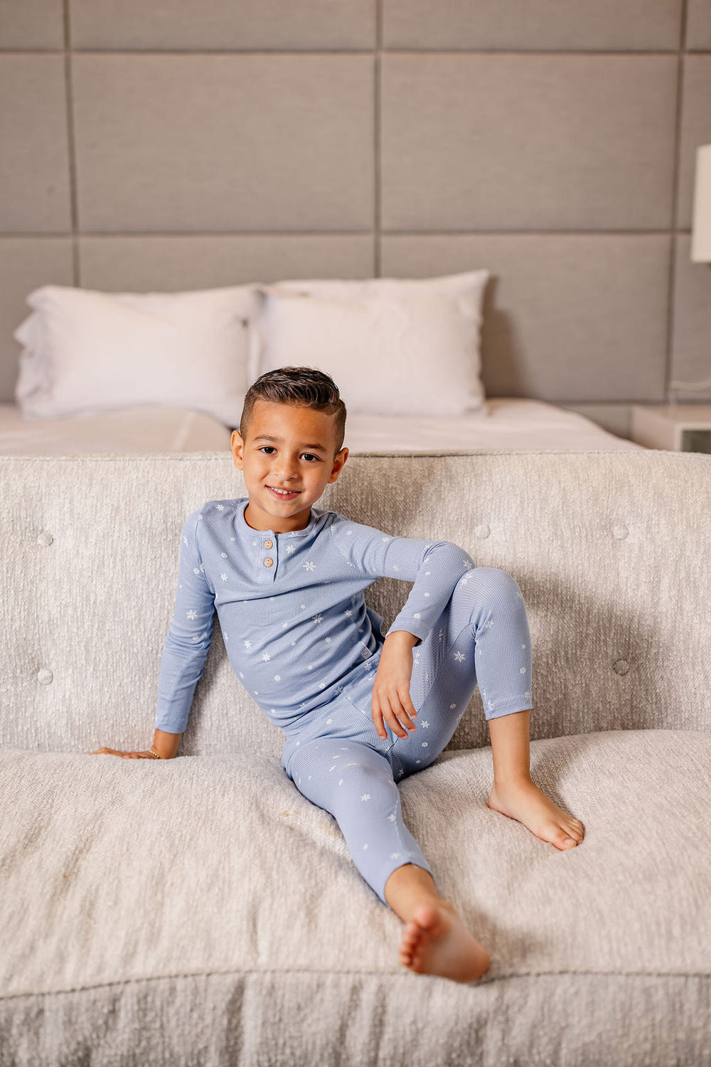 Blue Snowflake PJ sleepsuit for babies, perfect for cozy nights and stylish comfort.