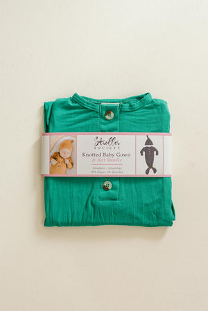 Knotted Baby Gown Set - Holiday Green (Newborn-3 months)