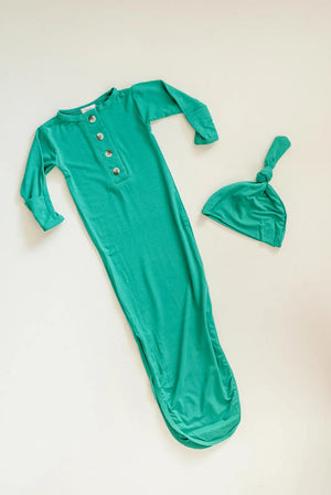 Knotted Baby Gown Set - Holiday Green (Newborn-3 months) - MOOGCO Baby