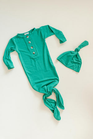 Knotted Baby Gown Set - Holiday Green (Newborn-3 months)