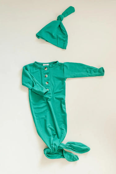 Knotted Baby Gown Set - Holiday Green (Newborn-3 months) - MOOGCO Baby
