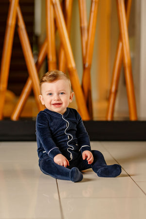 Velour Footie- Navy