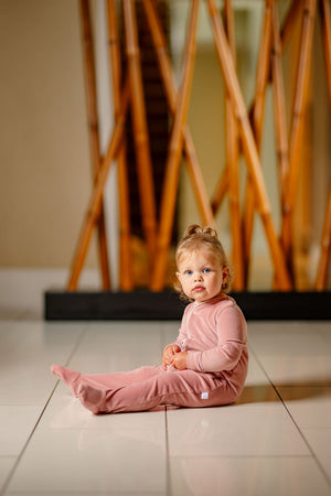 Velour Footie- Dusty Pink